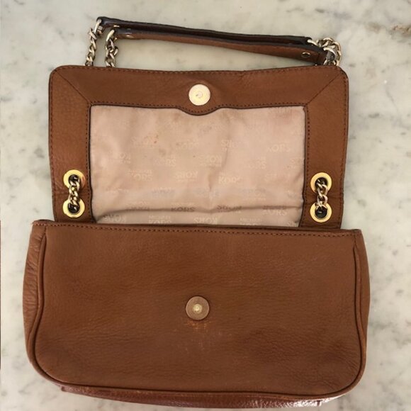 MICHAEL KORS Fulton Small Brown Gold Chain Shoulder Flap Bag - Picture 8 of 16